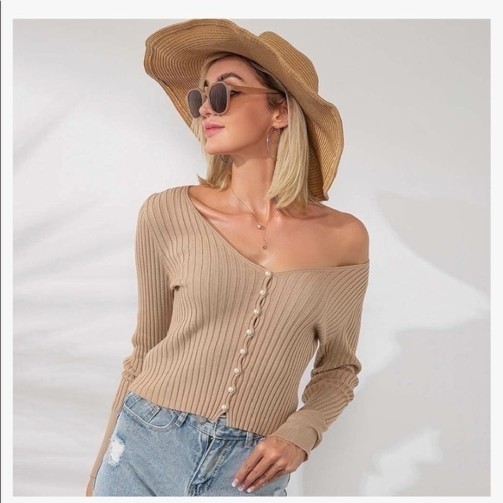 Apricot beige cardigan sweater